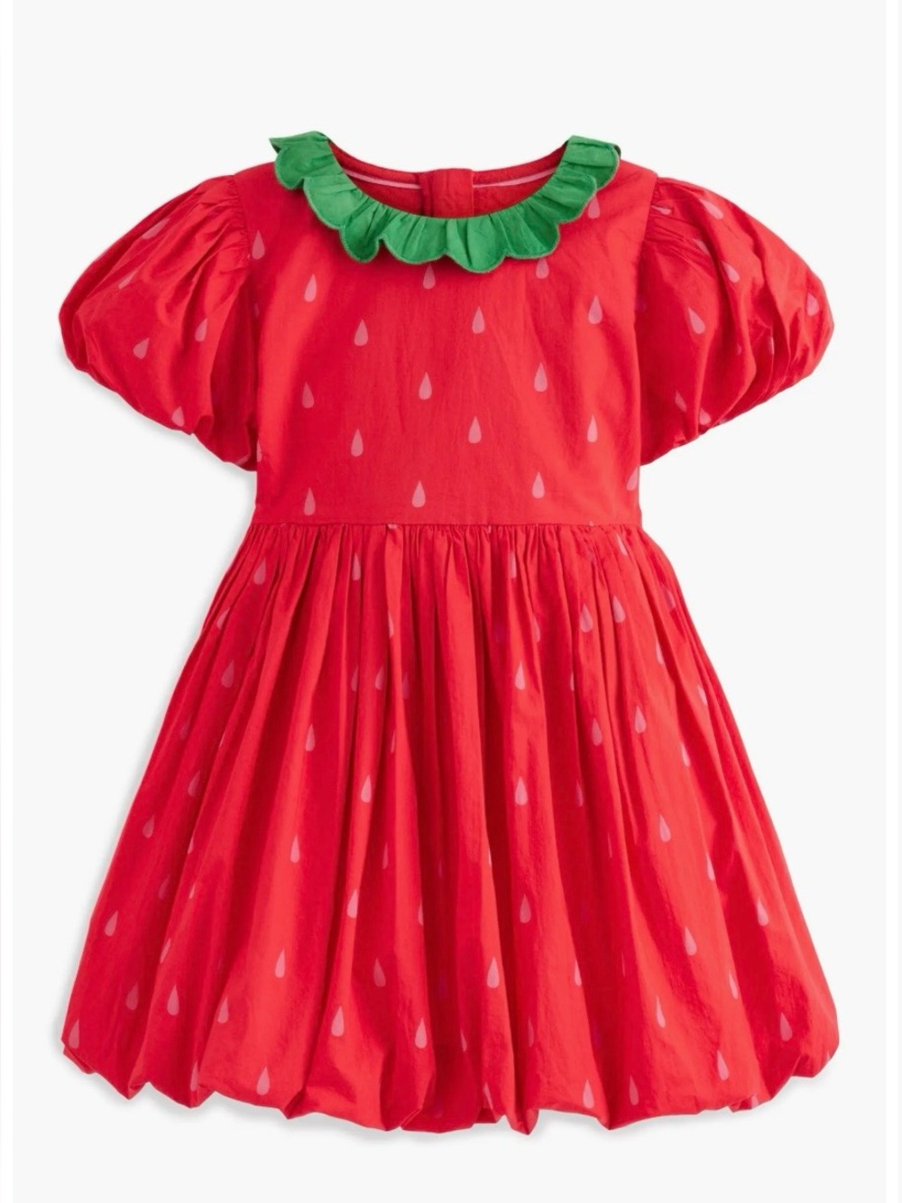 Mini Boden Strawberry Bubble Hem Poplin Dress size 6-7y